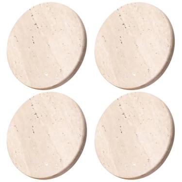 Imagem de Porta-copos de mármore com suportes, conjunto de 4 porta-copos de pedra, tapetes rústicos para bebidas de fazenda, travertino natural, design de longa duração e elegante para dar de presente
