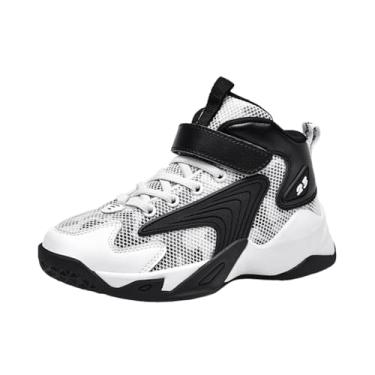 Imagem de Bolognifi Botas de basquete infantis cano alto, calçados esportivos antiderrapantes e sola grossa da moda Equipamento de basquetebol(Blanco,40 BR)