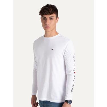 Imagem de Camiseta Tommy Hilfiger Masculina Manga Longa Essential Sleeve Branca,