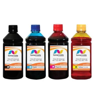 Imagem de Kit 4 Tinta Tankfull Para Cartucho HP 662 122 60 901 Impressora 3050 2