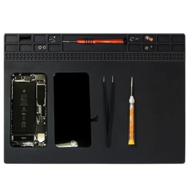 Imagem de Tapete de silicone resistente ao calor, tapete de solda magnético para celular, computador, pistola de calor, ferro de solda, estação de solda, SM18002, Preto, 350x250x4mm