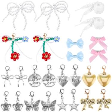 Imagem de Tcwhniev 26 peças de pingentes de sapato para tênis, pingentes elegantes de renda com laço, broches e alfinetes elegantes de pérolas falsas para mulheres Sambas, 1 in, Acrilonitrila butadieno estireno