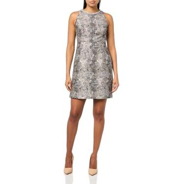 Imagem de Vince Camuto Vestido feminino sem mangas, gola joia, jacquard evasê, Ardósia preta, 38