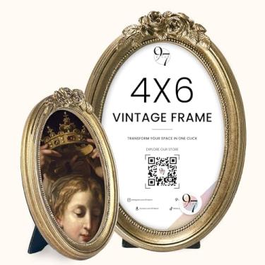 Imagem de 97 Decor Porta-retrato vintage 10 x 15 cm - Moldura rosa dourada bronze 10 x 15 cm, molduras ovais antigas 10 x 15 cm, para pendurar na parede