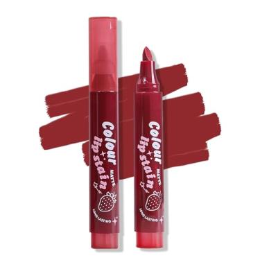 Imagem de Erinde Marcador de manchas labiais, delineador labial marrom avermelhado escuro fosco, altamente pigmentado, longa duração, à prova de transferência, delineador labial, contorno labial à prova d'água