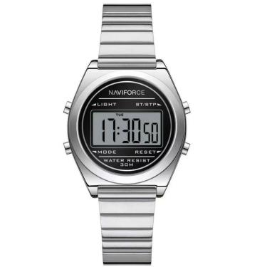 Imagem de Relógio Digital Feminino Com Pulseira De Aço Inoxidável De Quartzo Elegante Prata Preto