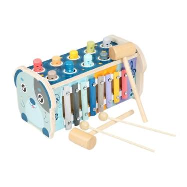 Imagem de Almencla Tabuleiro de atividades de brinquedo de martelar e bater com xilofone, jogo interativo de bater em toupeiras, xilofone de 8 notas para festa de