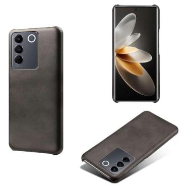 Imagem de Capa para vivo S16e,Proteção contra quedas,Casca de volta de cor sólida simples,Design de couro de imitação de plástico-Black