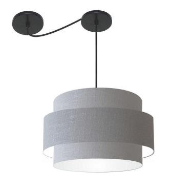 Imagem de Lustre Sala De Jantar Com Desvio Vivare Md-4401 Cúpula Em Tecido 60cm Rustico-cinza 127/220v