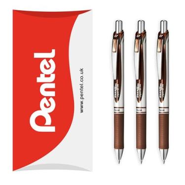 Imagem de Pentel Caneta de tinta gel líquida retrátil EnerGel XM BL77 – 0,7 mm – 54% reciclada – Pacote com 3 – Marrom