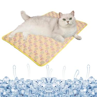 Imagem de Yu-Xiang Tapete de gelo para cães e gatos de seda gelada Canil Páscoa tapete de resfriamento para animais de estimação verão tapete de bambu fresco acolchoado respirável (amarelo, P
