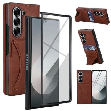 Imagem de Capa de telefone para Samsung Galaxy Z Fold 7 Capa carteira com proteção de tela e câmera alça transversal com cordão suporte para cartão de crédito suporte de couro celular ZFold Z7 G Fold7 7Z