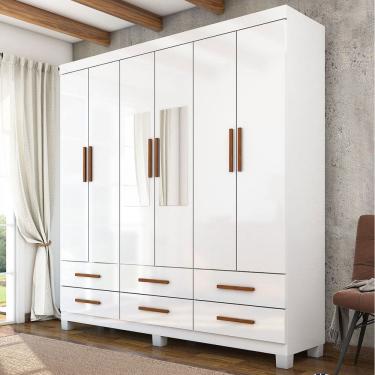 Imagem de Guarda-Roupa Solteiro Denver 6 Portas 6 Gavetas com Espelho 22121 Branco - Carioca Móveis