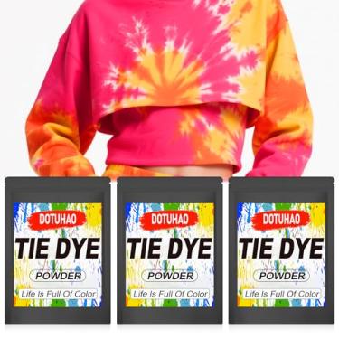Imagem de DOTUHAO Kit de pó tie dye, 3 cores – vermelho rosa, amarelo, laranja, corante de tecido, corantes permanentes e em pó, corantes criativos para roupas (3 cores, 60 g)