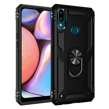 Imagem de SORAKA Capa para Samsung Galaxy A10s com suporte de anel capa protetora para Samsung Galaxy A10s capa traseira de policarbonato rígido com placa de metal para suporte magnético de telefone carro preto