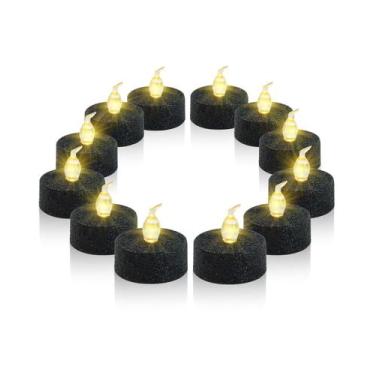 Imagem de Luzes de chá LED Finecombuy 12 peças de glitter preto com temporizador