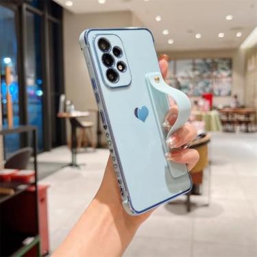 Imagem de Capa de celular com suporte para pulseira e revestimento lateral em formato de coração para Samsung Galaxy S25 S24 S23 Ultra A53, capa traseira à prova de choque (para Galaxy A55 5G/azul)