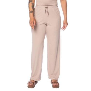 Imagem de Calça Feminina Babicat Reta Cintura Média Canelada Bege, Bege, GG