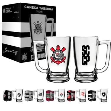 Imagem de Caneca Times Cerveja 340ml Vidro Chopp Flamengo Corinthians Santos Tab