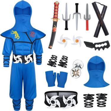Imagem de Fantasia Bosvin Kids Ninja Muscle Suit com brinquedos de luxo, azul 8-