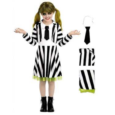 Imagem de IIMMER Conjunto de blazer infantil de manga comprida para Halloween, fantasia de guice, fantasia de guice, preto, branco, listrado, cosplay, roupa de 8 anos