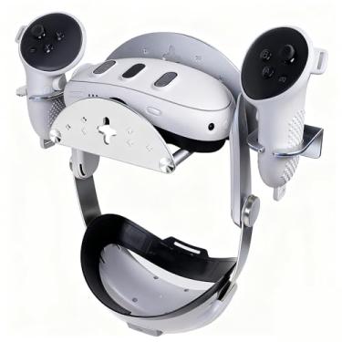 Imagem de Wall Mount for Meta Oculus Quest 3S/Quest 3/Quest 2/Quest Pro/Rift-S/Vision Pro Headset & Controllers, Aluminum VR Wall Holder with 2 Storage Way, Desk Space Saving & Stable VR Stand, Silver