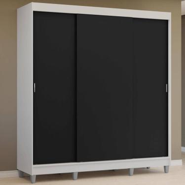 Imagem de Guarda-Roupa Casal com Pés 3 Portas de Correr Branco/Preto Reno Madesa