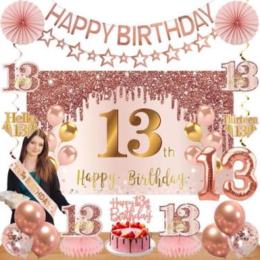 Imagem de Decorações de aniversário Turypaty, 13º aniversário para meninas, rosa
