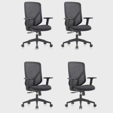 Imagem de Kit 4 Cadeiras para Escritório Giratórias Diretor com Braços Ajustáveis Alpha