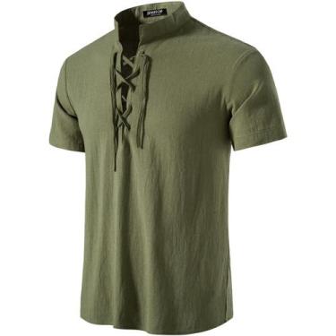Imagem de Camisa JEMITOP Renaissance com cadarço de manga curta verde militar XX