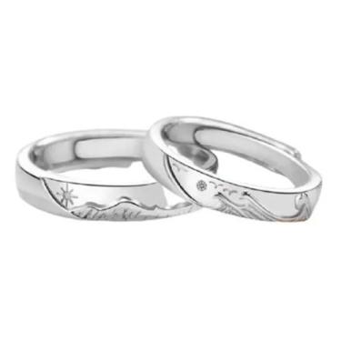 Imagem de Aliança Compromisso Casal Sol E Lua Mar Montanha Prata Ajustável