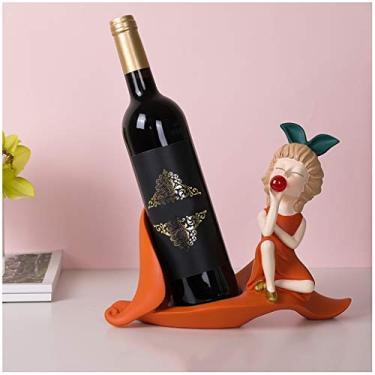 Imagem de Suporte de garrafa de vinho tradicional para meninas pequenas com suporte decorativo de mesa para vinho suporte de exibição para decoração de bar em casa rack de resina suporte de vinho (cor: A)
