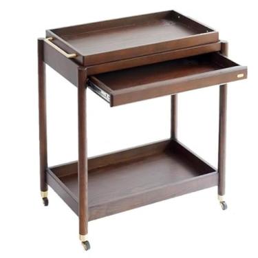 Imagem de Mesa lateral minimalista retrô estilo country pequeno carrinho móvel sofá mesa lateral carrinho de bebidas carrinho de mão para sala de jantar