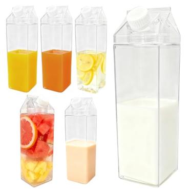 Imagem de 015 FIDBAY Pacote com 6 garrafas de água de caixa de leite de 500 ml, recipiente de armazenamento de bebidas quadrado de plástico transparente reutilizável, à prova de vazamento, jarro de chá, para