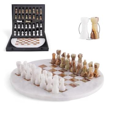 Imagem de EarthenTones Marble Chess Set for Adults with Complementary Storage Box, 12" White & Green Handmade Chess Board Game, Elegant Board Games for Adults, Luxury Chess Set