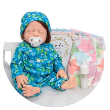 Imagem de Boneco Bebê Reborn Realista Corpo Silicone Pijama Dino