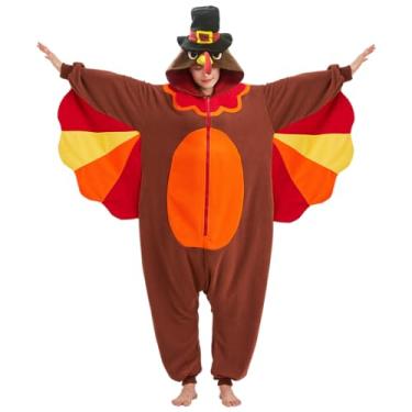Imagem de MORNINGFLY Macacão de peru adulto - Fantasia de Dia das Bruxas - Pijama de cosplay de uma peça para mulheres e homens, Fantasia de macacão de peru, 7~8