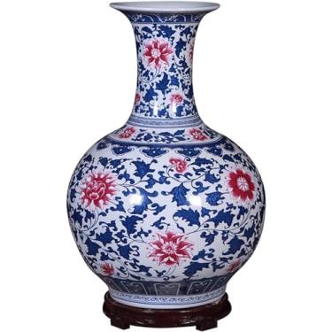 Imagem de AKALNNB Vaso de cerâmica para decoração de casa, vaso de flores de porcelana chinesa, azul e branco, arranjo de 55 cm, grande, decoração de cerâmica áspera, vasos decorativos para sala de estar O