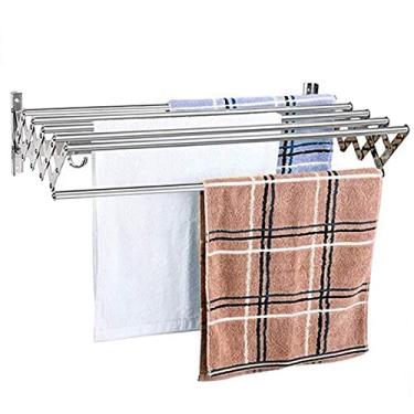 Imagem de Cabideiro dobrável para secar roupa com trilho de 6 barras para pendurar na parede, varal de roupa, suporte de sobretudo, linha de lavagem para casa (tamanho: 50 cm/19,7 pol) (100c necessário elevado