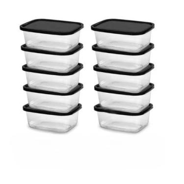 Imagem de Potes Transparentes 500ml com Tampa Reutilizável - Apto para Freezer e Microondas, Ideal para Marmitas Fitness(Kit 6 Potes Preto Bpa Free)