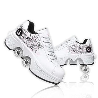 Imagem de Sapatos de skate unissex com rodas que saem 2 em 1 sapatos de skate e tênis que se transformam em patins, presente para crianças, meninos, meninas, homens e mulheres