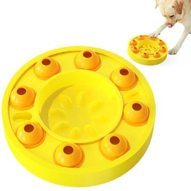 Imagem de Pssopp Brinquedo de Quebra-cabeça para Comida de Cachorro, Design de Alimentação Lenta Treinamento Intelectual Interativo Diversão Fama Dificuldade Quebra-cabeça para Animais de Estimação (Amarelo)