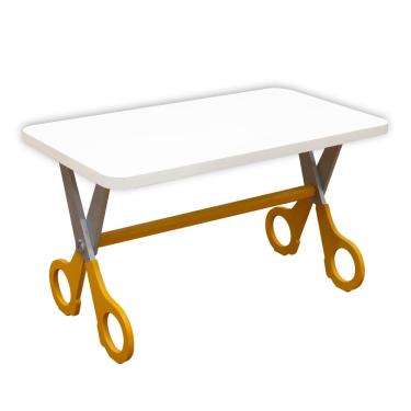 Imagem de Mesa Infantil Tesoura Amarelo Tampo Branco Retangular Base Temática Para Estudos E Desenhos Mobília Decor