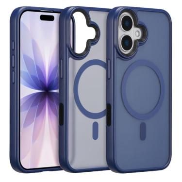 Imagem de ZTOFERA Capa magnética para iPhone 17, compatível com MagSafe, proteção de câmera elevada + botão de controle de câmera AI, capa traseira fosca translúcida com impressão digital (azul)