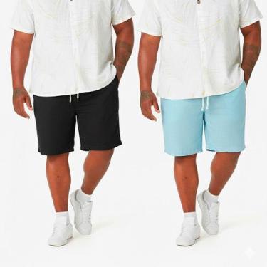 Imagem de Kit 2 Bermuda Plus Size Linho Masculina Mauricinho Casual G1 ao G4 Cur