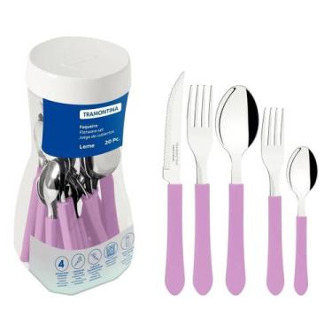 Imagem de Kit 20 Peças Talheres Faqueiro Tramontina Leme Colher Garfo Faca inox 