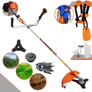 Imagem de Aparador de Grama Lateral Vulcan VR620-H À Gasolina 62cc 3HP 12.500rpm Roçadeira Completa Com Carretel de Nylon + Lâmina 3 Pontas + Enxada Rotativa