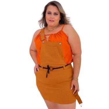 Imagem de Jardineira feminina saia curta com suspensorios e bolso frontal e late
