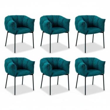 Imagem de Kit 6 Cadeiras para Sala de Jantar Estofadas com Base de Aço Joy Azul Entardecer
