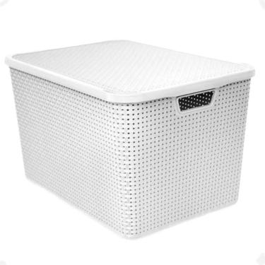 Imagem de Caixa Organizadora Multiuso Empilhavel Rattan Cor Branco 70L